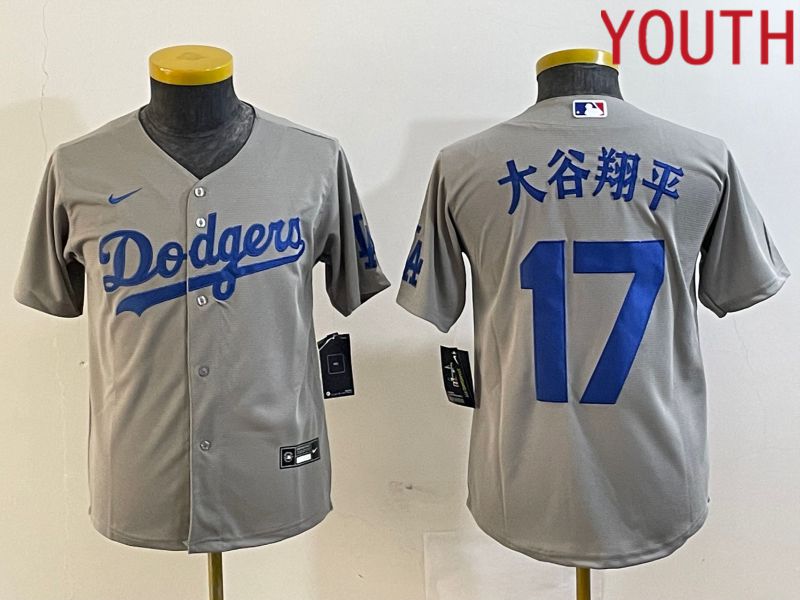 Youth Los Angeles Dodgers 17 Ohtani Grey Nike Game MLB Jersey style 3